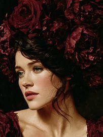 Portrait surréaliste d'une femme avec des fleurs dans les cheveux sur Egon Zitter