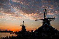 Old Dutch Mill on the Zaanse schans with setting sun