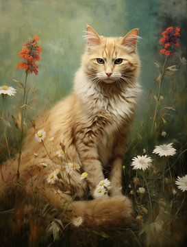 Red Cat among Wildflowers by Emil Husstege