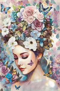 Und es wurde Sommer. Frauenporträt mit Blumen.