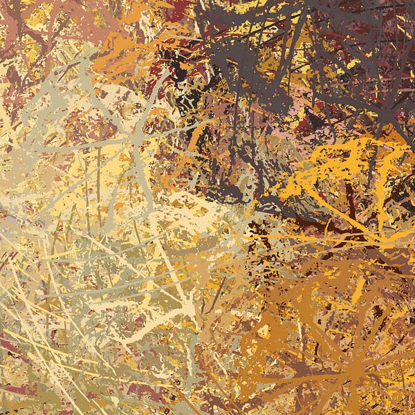 Moderne abstracte organische vormen in warme retro kleuren. Herfst. van Dina Dankers