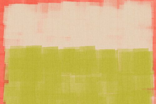 Abstract in groengeel, wit en neonkoraal.