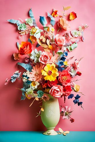 flowers in vase in pastel colours