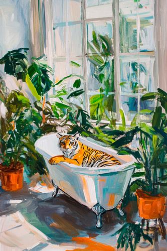 Tijger in bad met planten