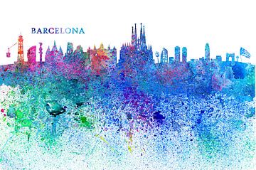 Barcelona Katalonien Spanien Skyline Silhouette Impressionistisch