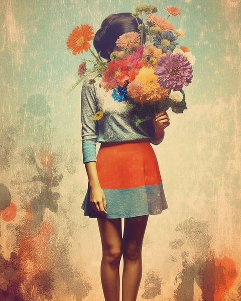 Portret &quot;Vintage flowers&quot; van Carla Van Iersel