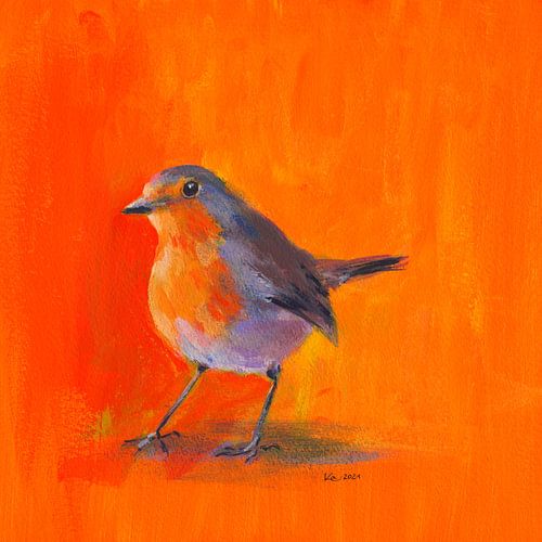 Rotkehlchen Porträt Acrylgemälde quadratisch