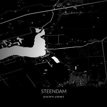Zwart-witte landkaart van Steendam, Groningen. van Rezona