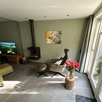 Klantfoto: Abstracte Koolmees op een Tak van KRAB, op canvas