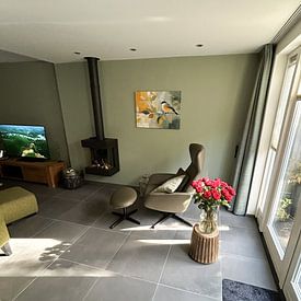 Klantfoto: Abstracte Koolmees op een Tak van KRAB, op canvas