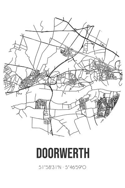 Doorwerth (Gelderland) | Map | Black and white by Prints of Place