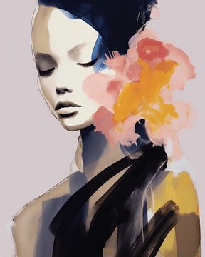 Modernes und abstraktes Porträt, Aquarell von Carla Van Iersel
