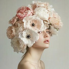 Jeune fille avec des fleurs sur la tête sur Floral Abstractions