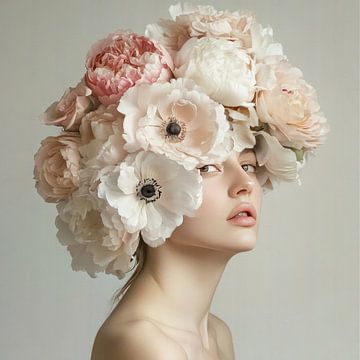 Jong meisje met bloemen op haar hoofd van Floral Abstractions