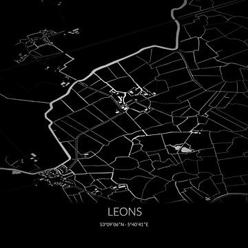 Schwarz-weiße Karte von Leons, Fryslan. von Rezona
