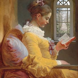 Lezend meisje, Jean-Honoré Fragonard met raam van Digital Art Studio