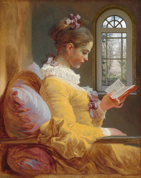 Lezend meisje, Jean-Honoré Fragonard met raam van Digital Art Studio