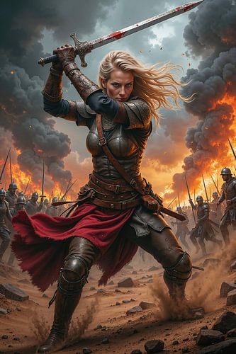AETHRAVYRA – La combattante à l’épée dans une bataille sauvage