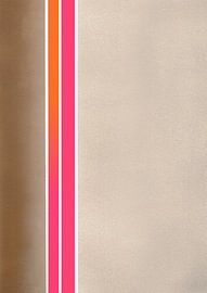 Shift – Abstrakter Kunstdruck mit Neonstreifen in warmem Taupe mit Fuchsia und Orange von HouseHeart