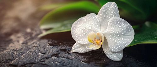 Witte orchidee met waterdruppels