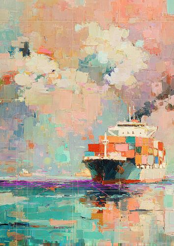 Container ship on calm water
