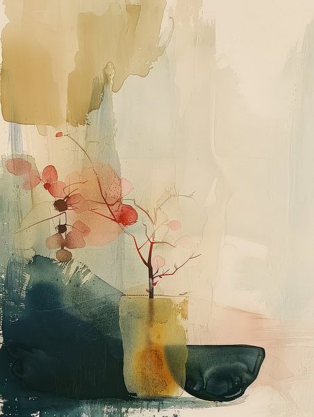Abstract still life in warm colours, Japandi style by Japandi Art Studio