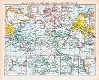 World map of explorations. Vintage map ca. 1900