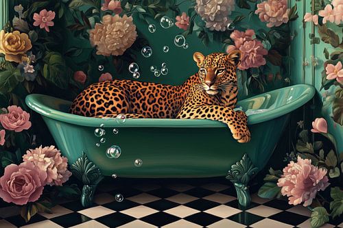 Luipaard in een badkuip