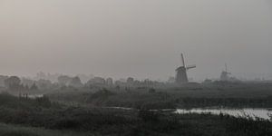 Kinderdijk in de mist  (panorama)