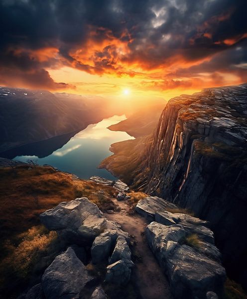 Lever de soleil sur le fjord par fernlichtsicht
