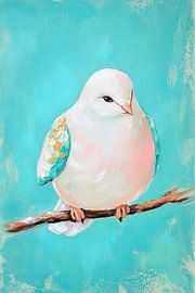 Gentle bird on a branch - play of colours in pastel by Poster Art Shop