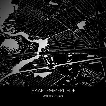 Schwarz-weiße Karte der Haarlemmerliede, Nordholland. von Rezona