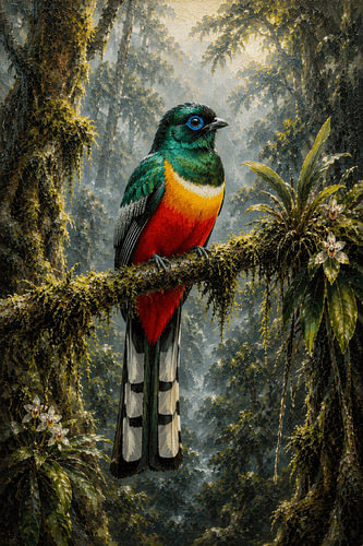 Sumatraanse trogon in een bergbos