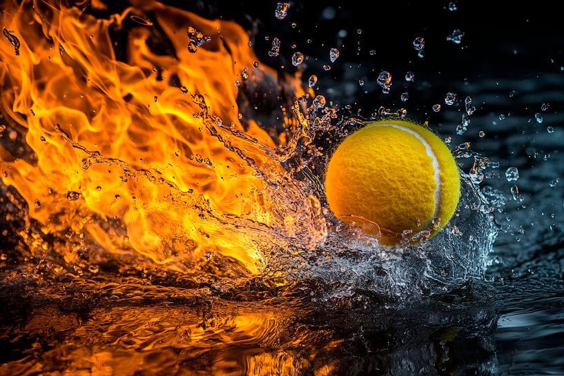 Tennisball in Flammen und Wasser von Poster Art Shop