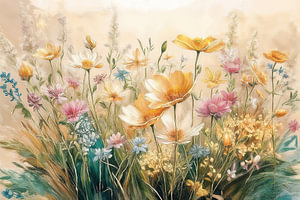 Gemälde eines Blumenfeldes in Vintage-Farben