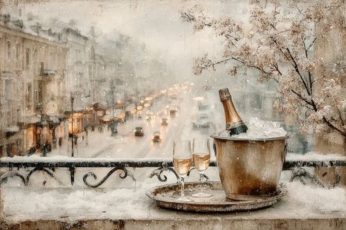 Feestelijk Champagne Stilleven - Dromerig Schilderij
