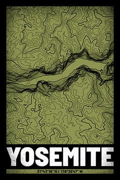 Yosemite Valley | Kaart Topografie (Grunge) van ViaMapia