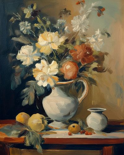 Vaas met bloemen en appels