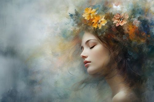 Modern en abstract bloemrijk portret