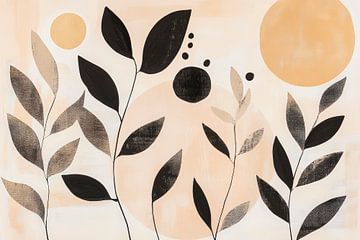 Bladmotief met cirkels in aardetinten van Poster Art Shop