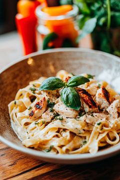 Delicious pasta with chicken and basil by Poster Art Shop
