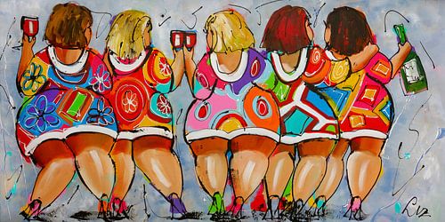 5 Jubelnde dicke Damen von Vrolijk Schilderij