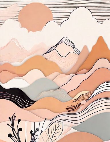 Minimalistisch abstract landschap van bergen in aardetinten van Dreamy Faces