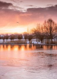 Eis im Vroonermeer mit Sonnenaufgang von Keesnan Dogger Fotografie