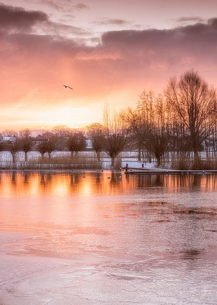 Eis im Vroonermeer mit Sonnenaufgang von Keesnan Dogger Fotografie