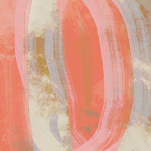 Abstract Scandinavisch minimalistisch in koraalrood, okergeel en grijs