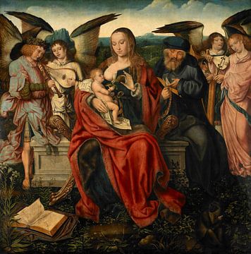 Heilige Familie mit musizierenden Engeln, Meister von Frankfurt