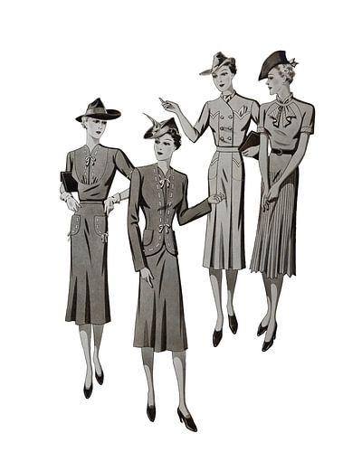 Reproductie van nostalgische afbeelding van dames uit het oude modeblad 'La Charmante Parisienne'.