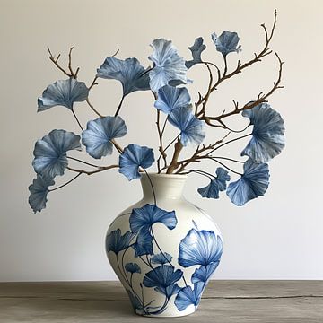Ginkgo blad in Delfts Blauw van Bianca ter Riet