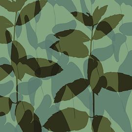 Leaves in khaki, mint, sage. Abstract botanical art. by Dina Dankers